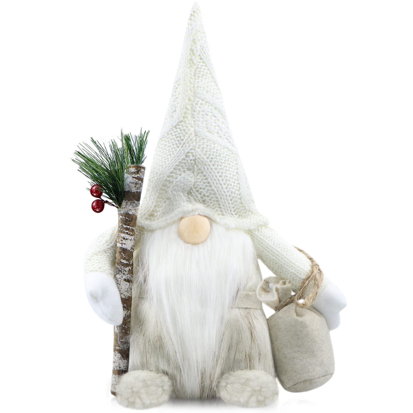 Gehydy Christmas Gnomes Decorations Handmade Scandinavian Tomte Santa with Branch and Bag Xmas Decor for Home Kitchen Farmhouse 