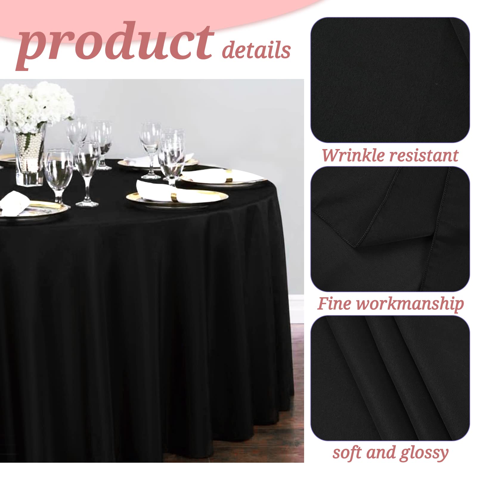 Ymhpride 6 Pack Round Tablecloth 90 Inch Black Table Cloths Polyester Round Table Cloth,Black Tableclothes Round Washable Fabric
