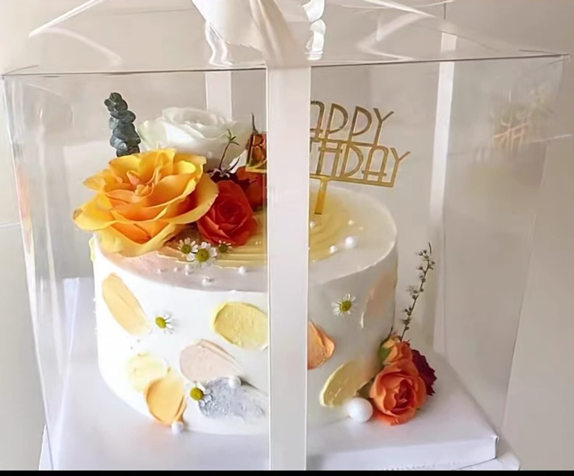 XININSUN 6Pcs Tall Cake Boxes Clear cake Box with Ribbon  12x12x 10inch Ideal for Large 10'' and 12'' Inch Tall Layer Tiered Cakes and Clear Gift Boxes for Wedding Party and Gift Display - White