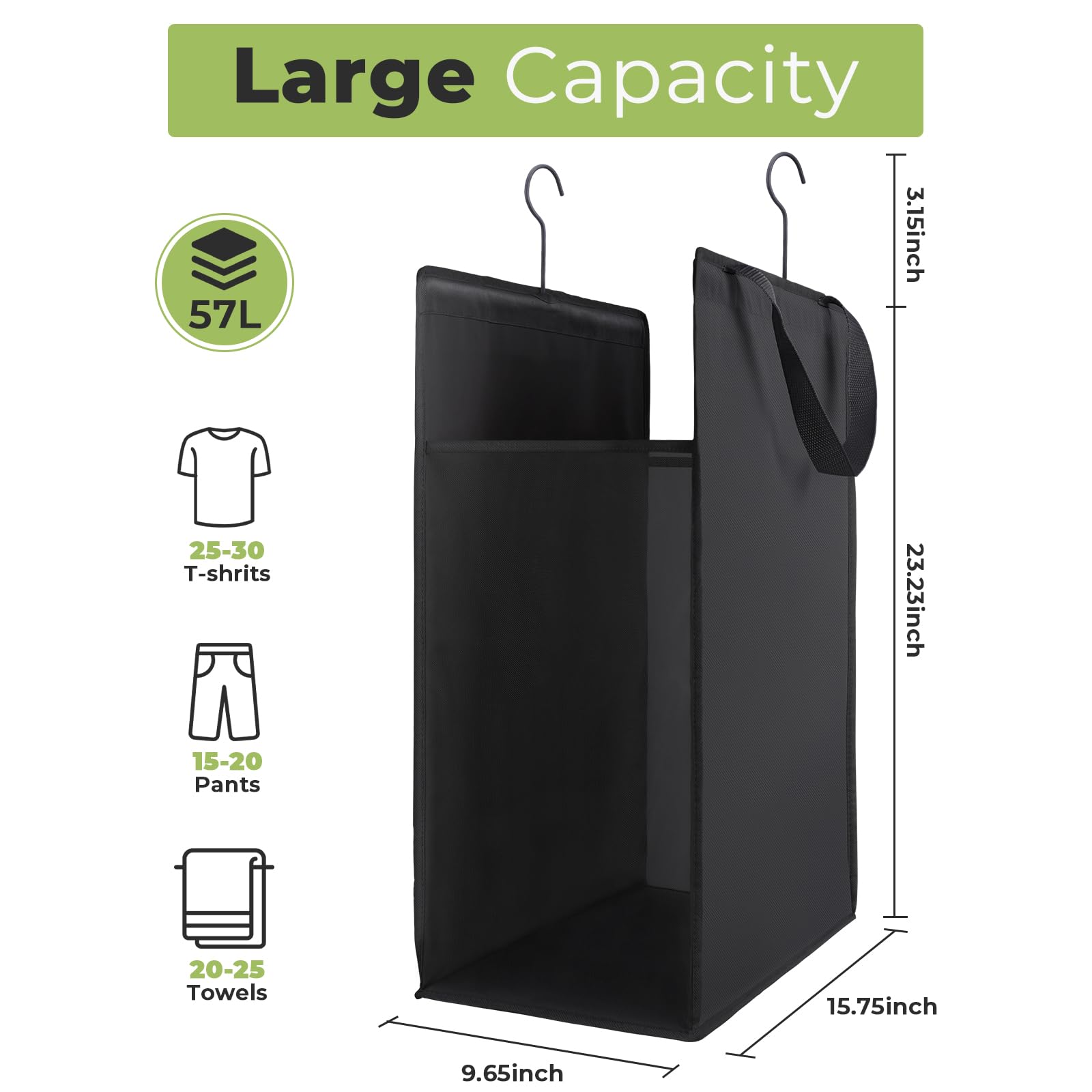 Fentec Hanging Laundry Hamper, Hanging Laundry Basket, Slim Laundry Hamper Bag With Handles, Portable Hanging Closet Hamper, Mes