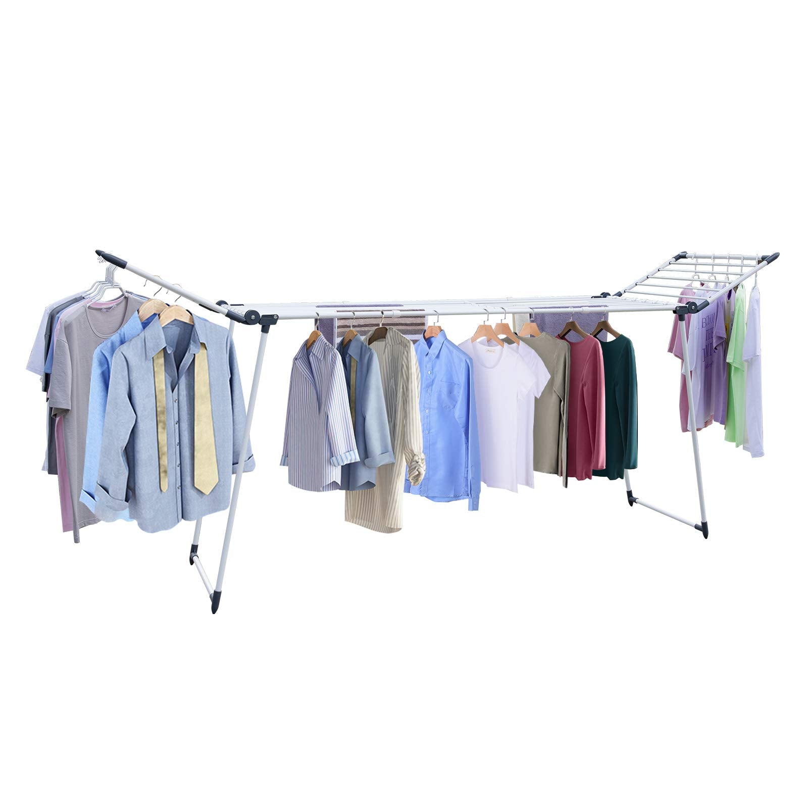 Yubelles Clothes Drying Rack, Gullwing Laundry Rack Adjustable And Foldable For Easy Storage Indoor And Outdoor, White & Gray