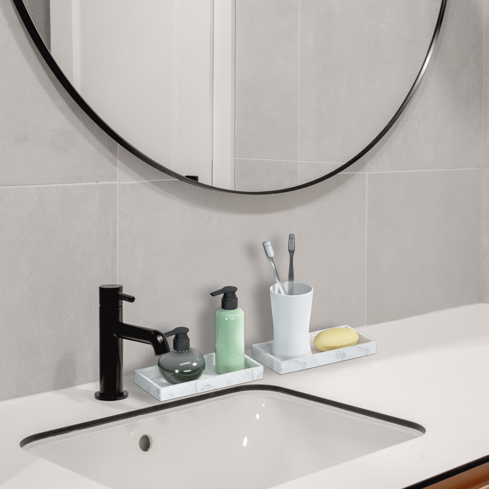 2 Packs Silicone Bathroom Vanity Tray Rectangle Set, Shatterproof Flexible Bathroom Tray, 7.8'' & 7.8'' Silicone Soap Dispenser