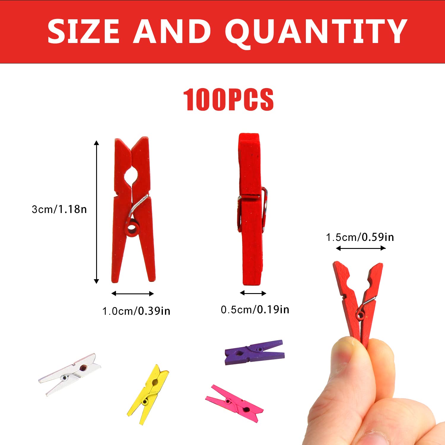 Kimober 1.18Inch Wooden Clothespins,Mini Mixed Colored Craft Wood Pins Pegs Clips For Hanging Photos,Paper Crafts,100Pcs