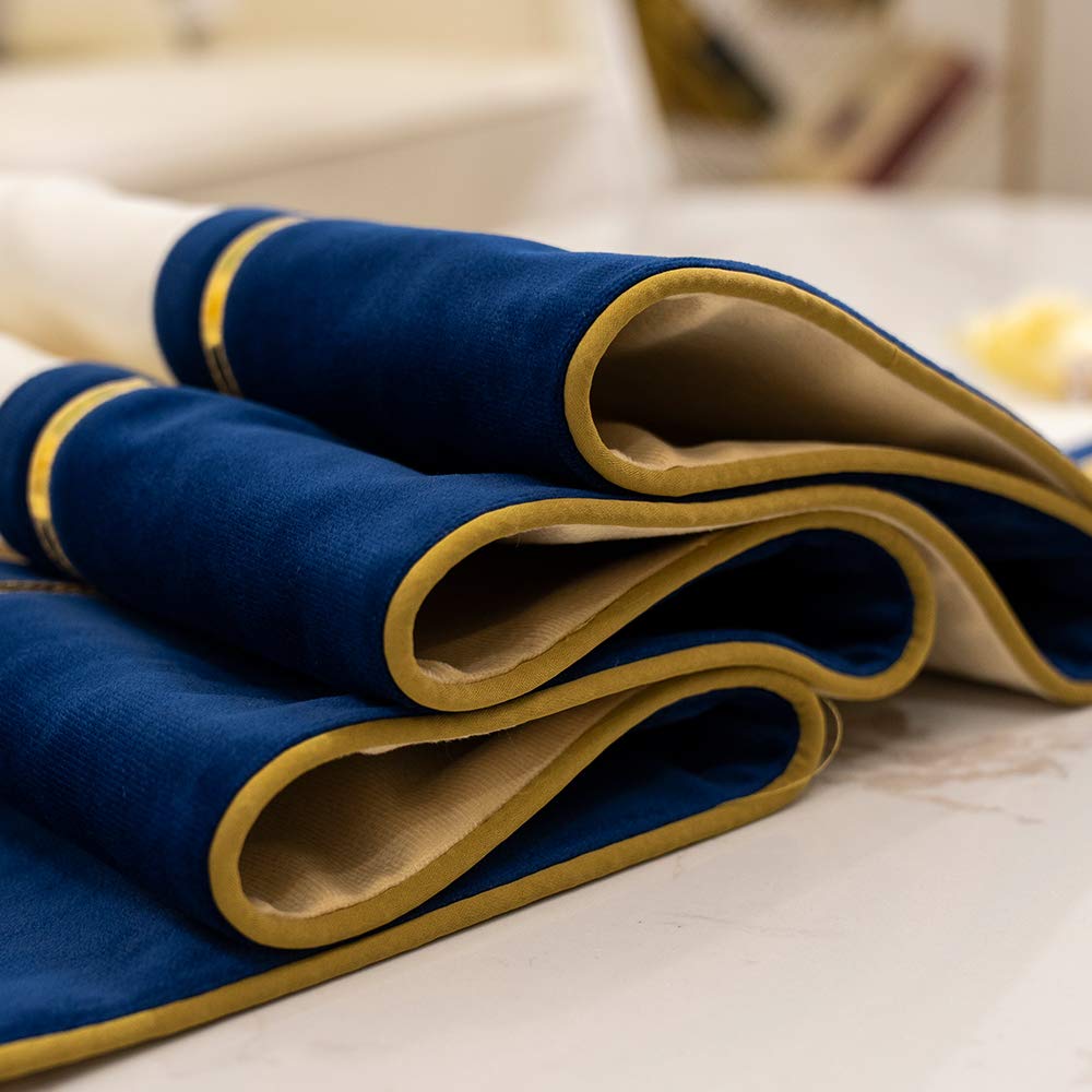 Avigers 12 X 72 Inch Decorative Luxury Navy Blue White Gold Leather Striped Patchwork Velvet Table Runners With Tassels For Home