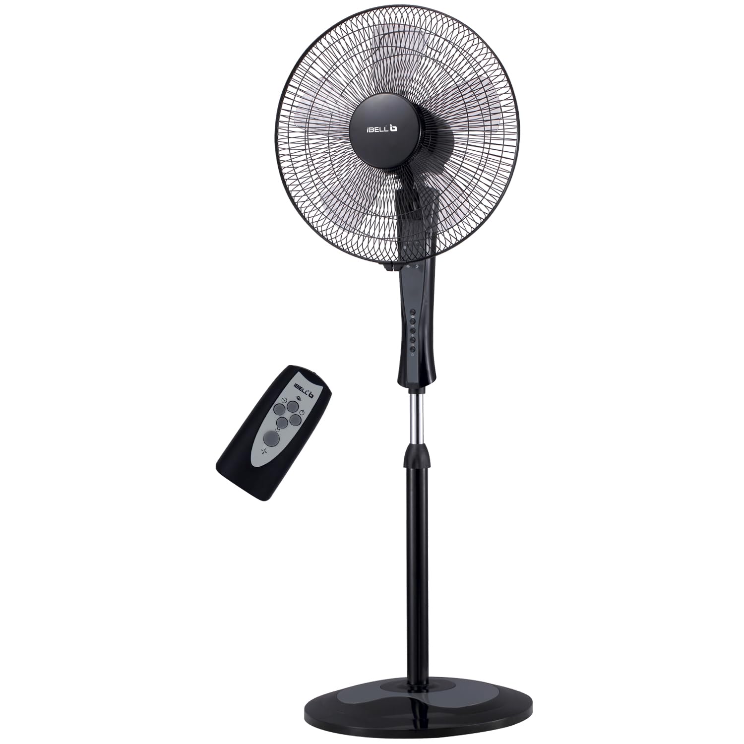Ibell Windp10R Black Pedestal Fan, 5Leaf Design, 3 Speed Remote Control, High Airflow (Black)