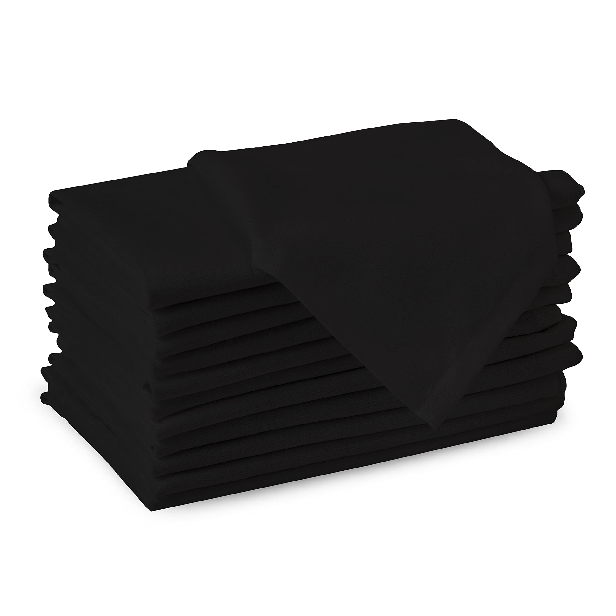 Encasa Cotton Cloth Napkins | Set Of 12 | Size 17 ''X17 '' | Jet Black Solid Color | Machine Washable