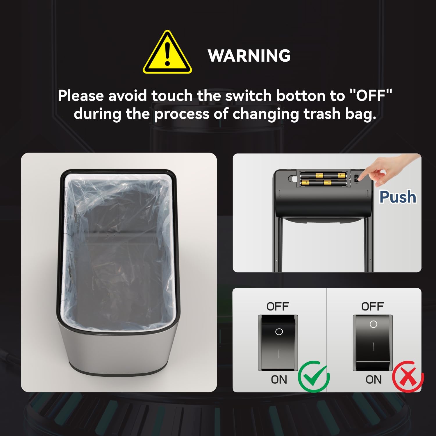 Ello&Allo 50 Liter 13 Gallon Touchless Rectangular Automatic Motion Sensor Trash Can For Kitchen, Brushed, 13 Gallon Black/Stain