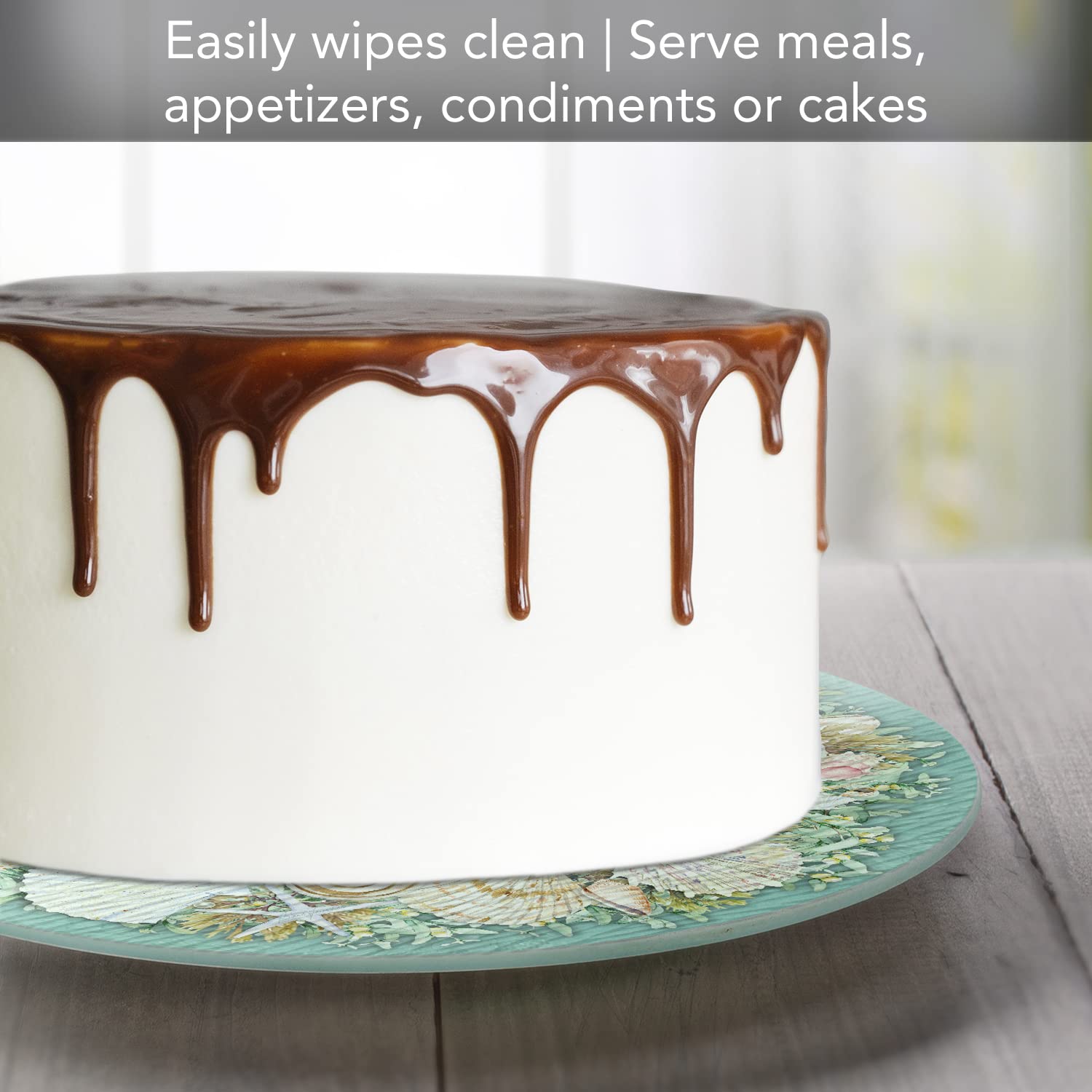 Counterart Coastal Wreath 4Mm Heat Tolerant Tempered Glass Lazy Susan Turntable 13    Diameter Cake Plate Pizza Server