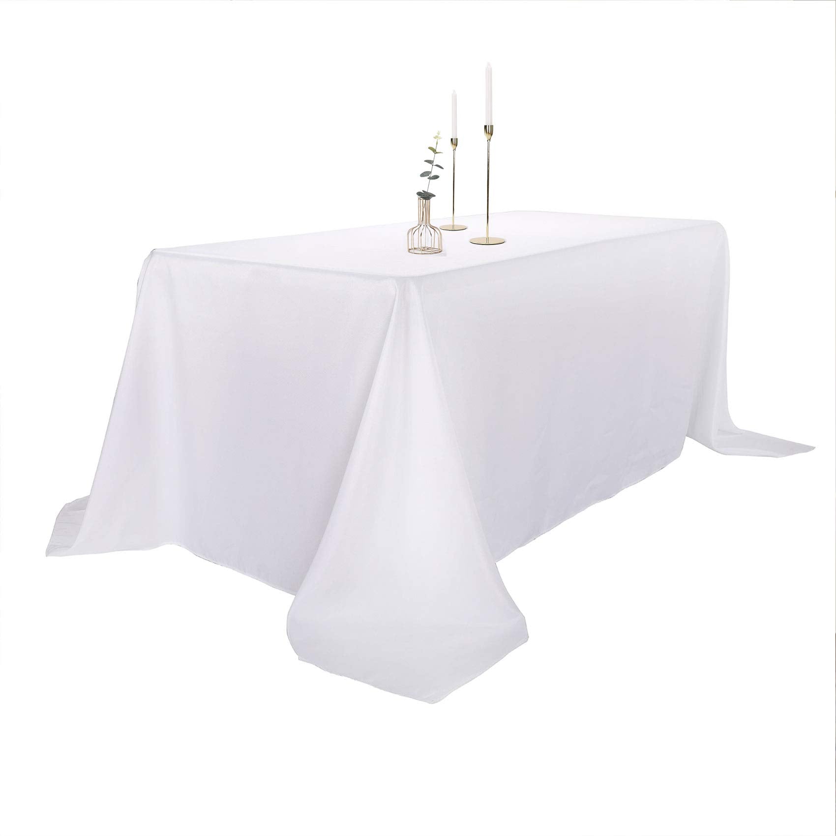 Ascoza 2Pack 90X132 Inch White Rectangular Tablecloth 8 Feet Table Cloth In Polyester Fabric For Wedding/Banquet/Restaurant/Part