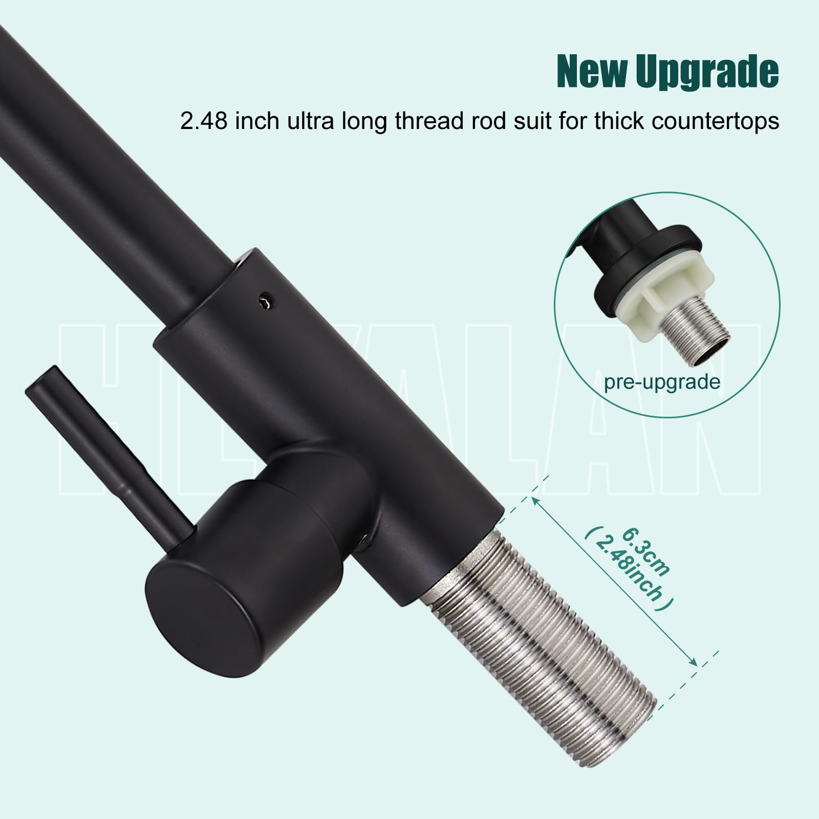 Heyalan Matte Black Faucet Cold Water OnlySingle Lever Handle SUS304 Sink Bar Tap 360 Degree Swivel Spout Decked Mounted Longer Thread Pipe