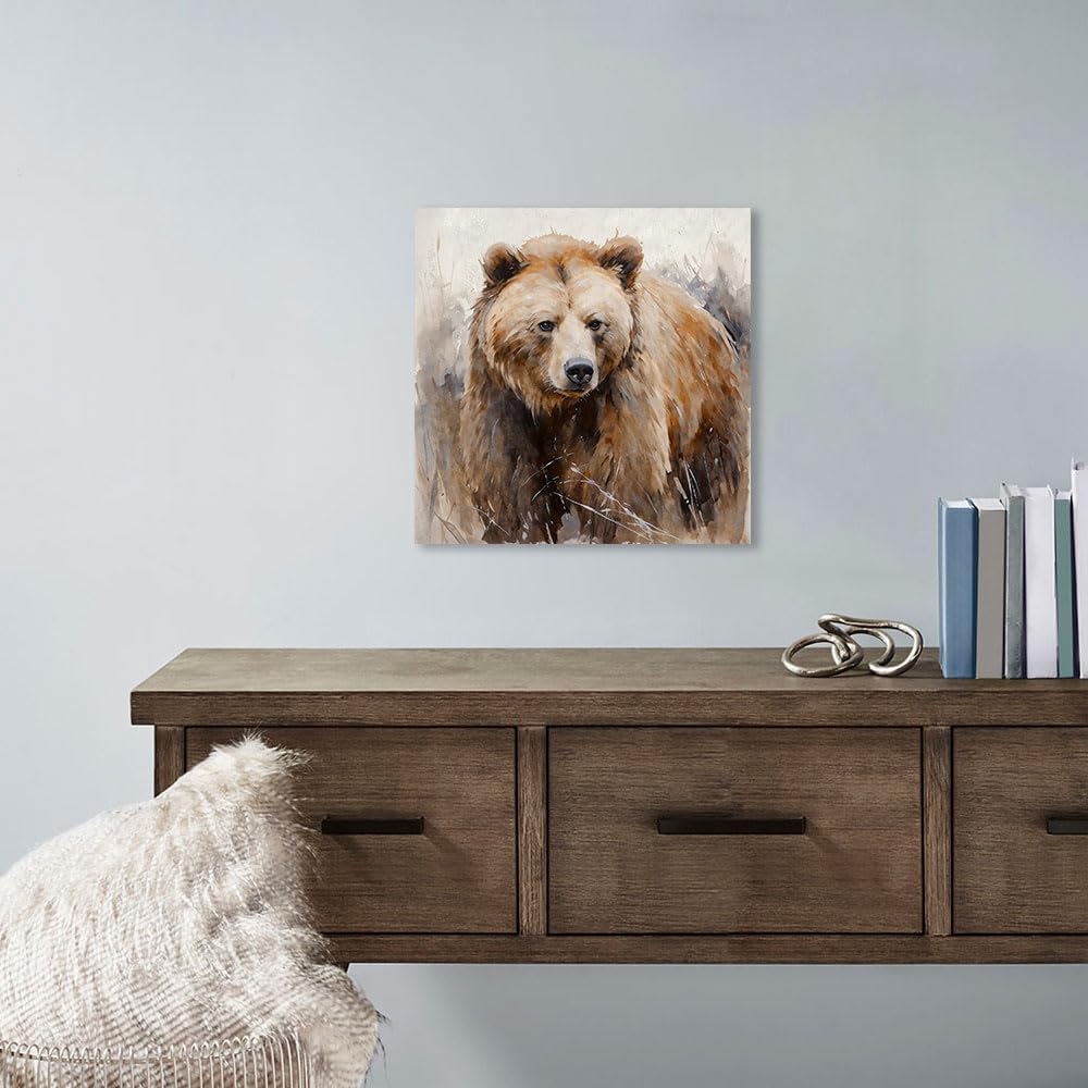 Forjoy Bear Art Wall Decor Rustic Woodland Bears Paintings Canvas Decor Animal Pictures Wall Art For Bedroom And Livingroom (12'