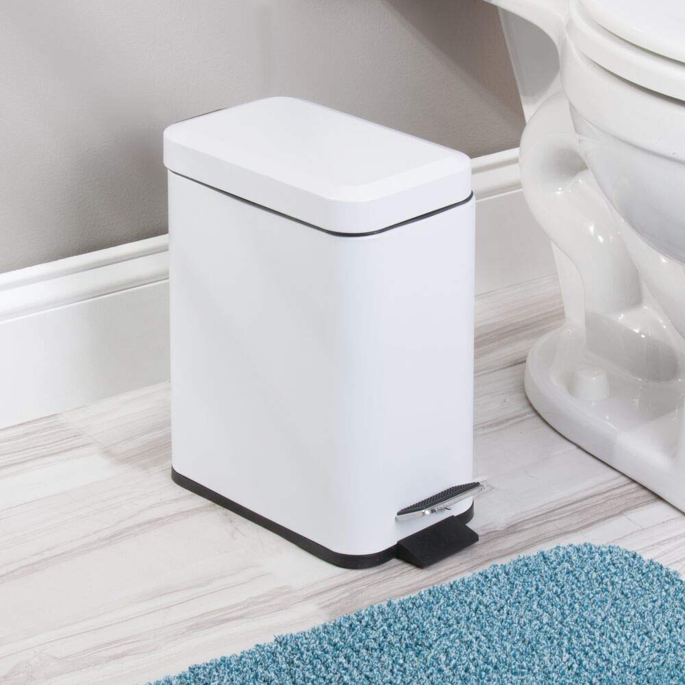mDesign 5 Liter Rectangular Small Steel Step Trash Can Wastebasket, Garbage Container Bin for Bathroom, Powder Room, Bedroom, Ki