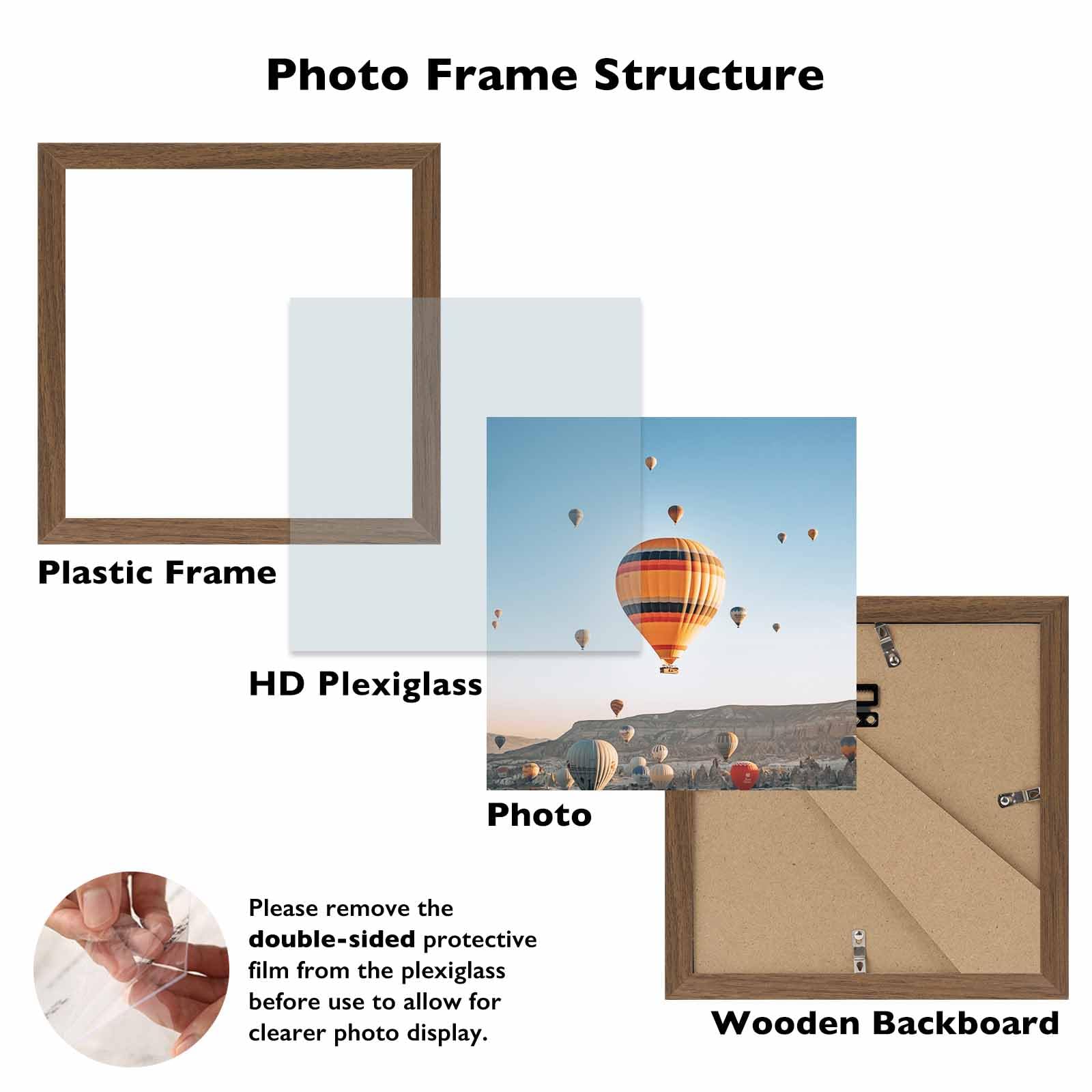 JCJMY 8x8 Picture Frame Brown for Wall Hanging or Tabletop, Wall Mounting Horizontally or Vertically, 8 x 8 Square Wall Gallery