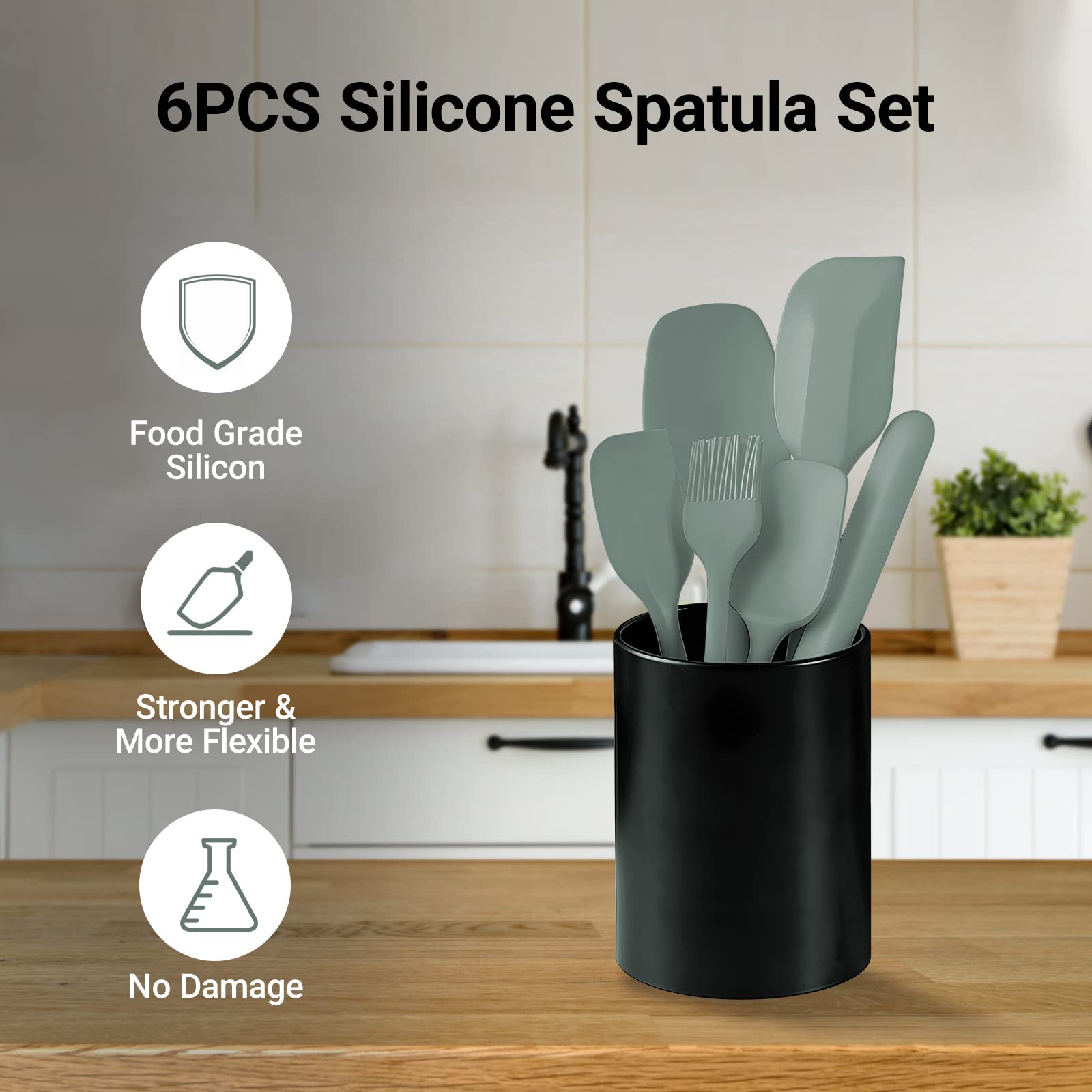 Jliup Silicone Spatula Set Of 6, Rubber Spatulas Silicone Food Grade, Kitchen Utensils Set Heat Resistant Nonstick Easy To Clean