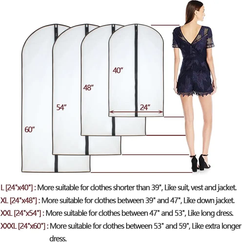 Garment Covers Bag  12 PCS Transparent Waterproof Dustproof Dresses for Wardrobe Storage  Suit Covers for Storage Cloth Cover Washable Clear Reuse Full Zipper for Long Dress Costumes Suits Gowns Coats