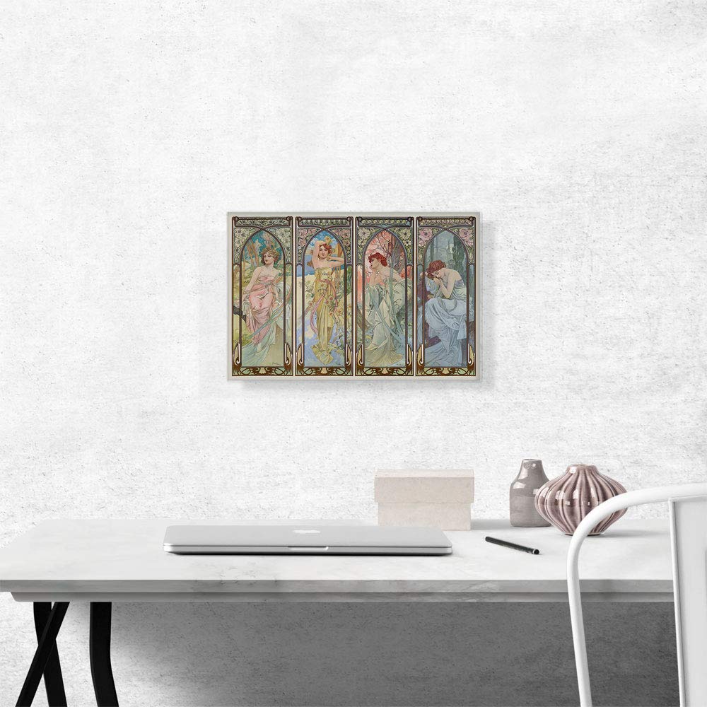 Artcanvas Times Of The Day Canvas Art Print Stretched Framed Painting Picture Poster Giclee Wall Decor By Alphonse Mucha - 18''