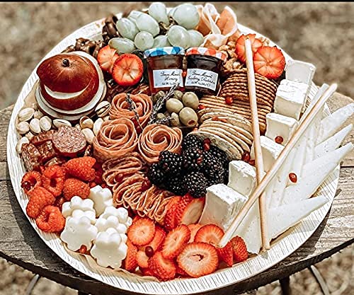 Charity Leaf Disposable Palm Leaf 14'' Round Trays (10 Pieces) Bamboo Like Serving Platters, Disposable Boards, Eco-Friendly Din