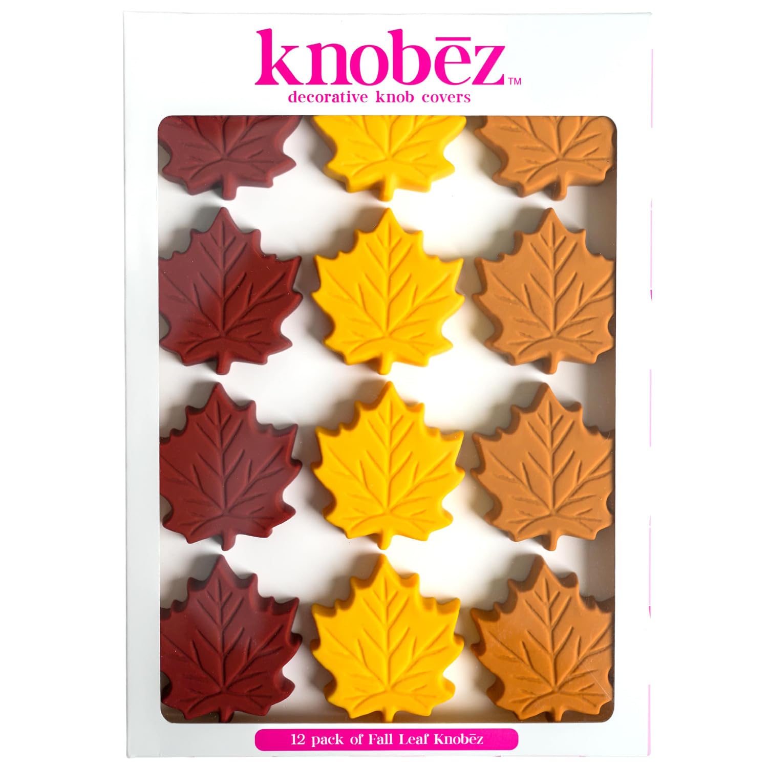 Knobez: Decorative Knob Covers - Fall Leaf - 12pk - Stretch Over Hardware Decorations, Cozy Seasonal Autumn Colors, Kitchen-Bath
