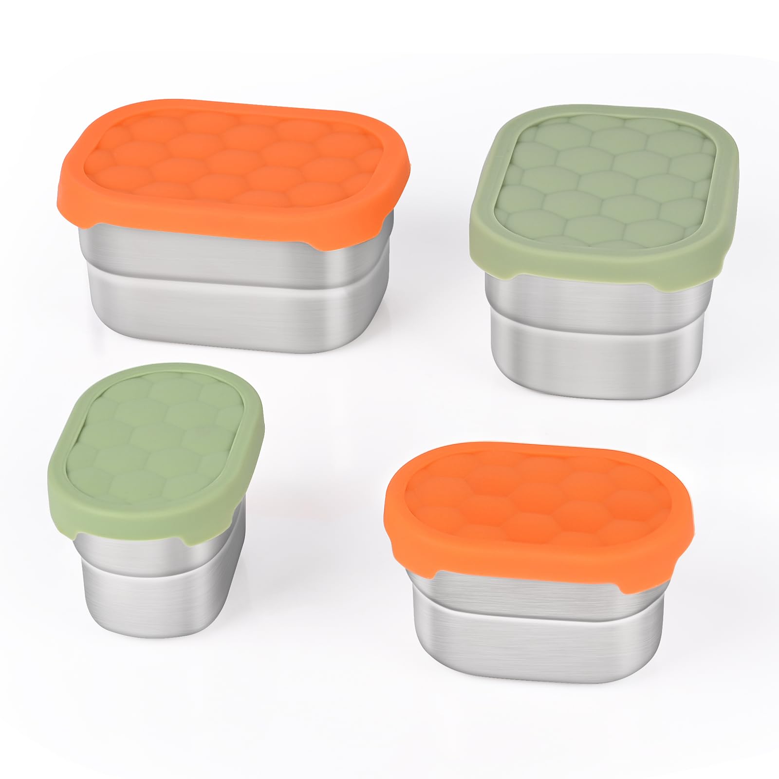 Tanjiae Stainless Steel Snack Containers For Kids & Salad Dressing Containers Sets | Easy Open Small Food Containers With Silico