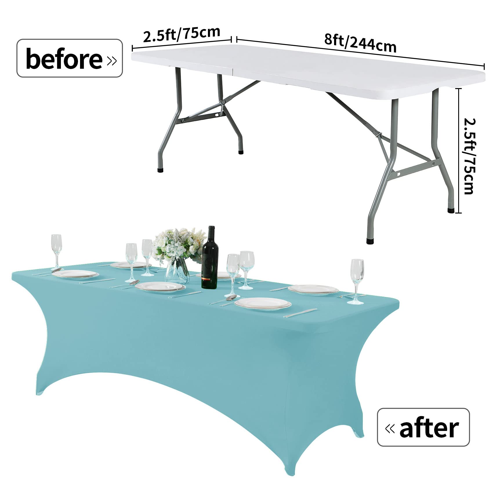 Hezuzo Spandex Table Cover For 8Ft Table Universal Fitted Stretch Tablecloth For Party, Banquet, Wedding And Events-Aqua
