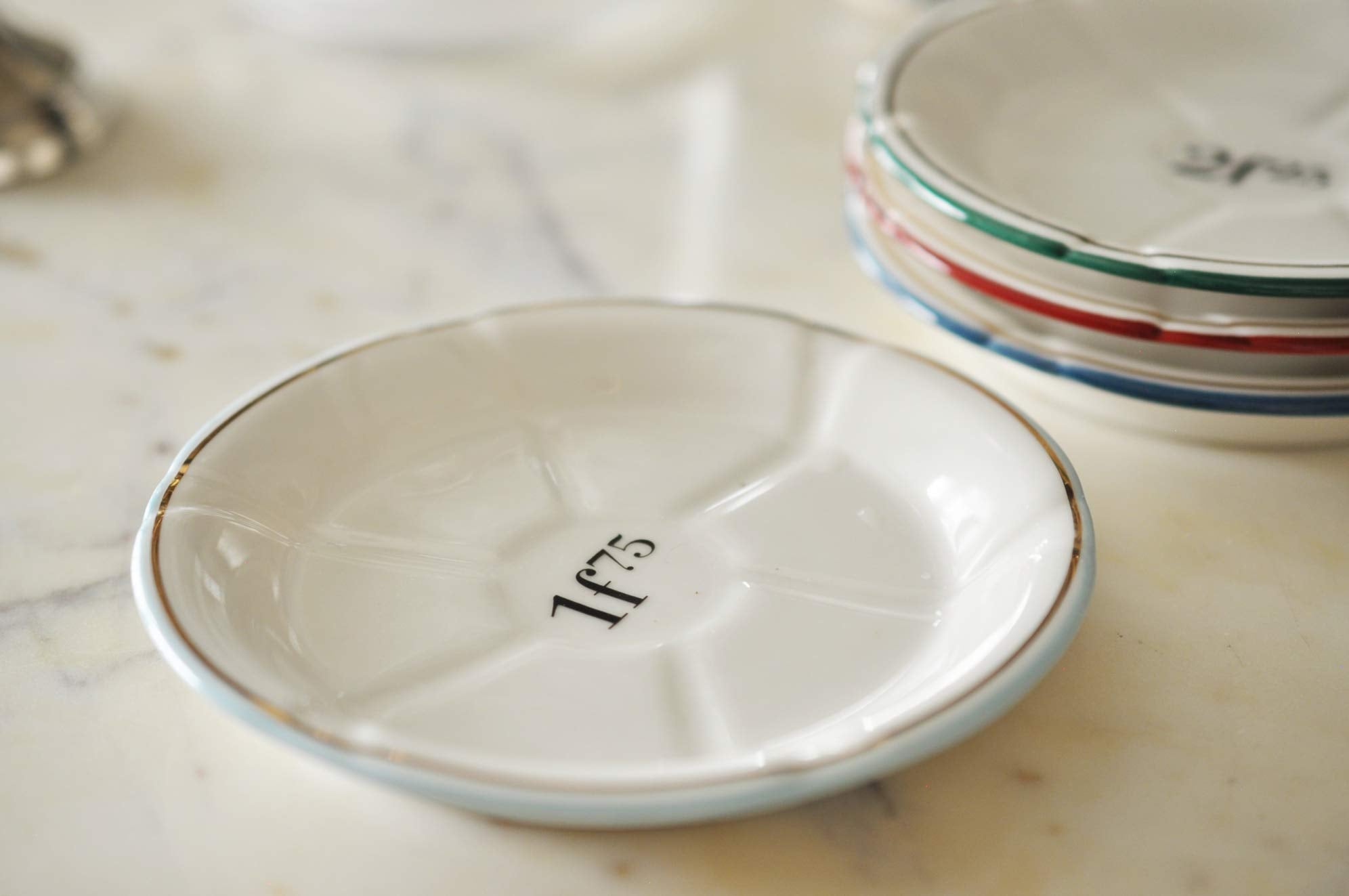 Porcelain French Absinthe Coaster/Saucer, 1F75, Lt Blue/Gold