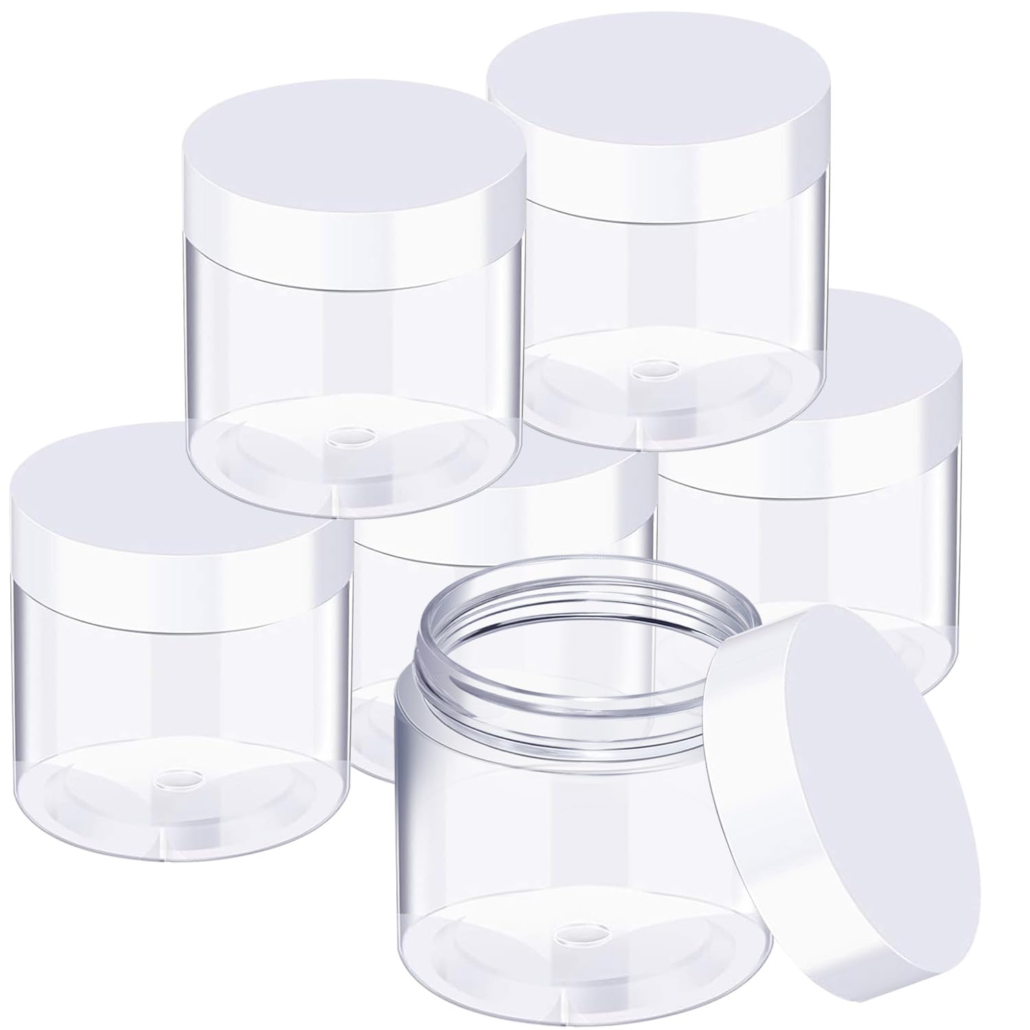 SATINIOR 6 Pack 12 oz Plastic Jars Containers with Lids Wide-mouth Refillable Leakproof Reusable Round Empty Jars for Travel Cos