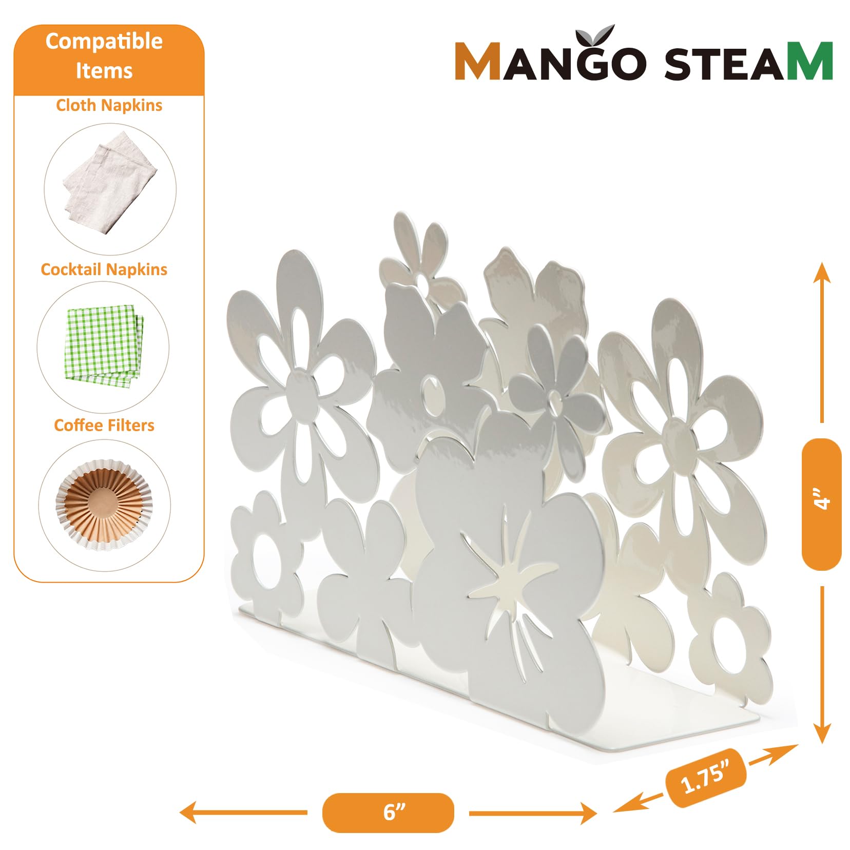 Mango Steam Tabletop Napkin/Tissue & Letter Holder For Home, Kitchen, Restaurants (Flower, White)