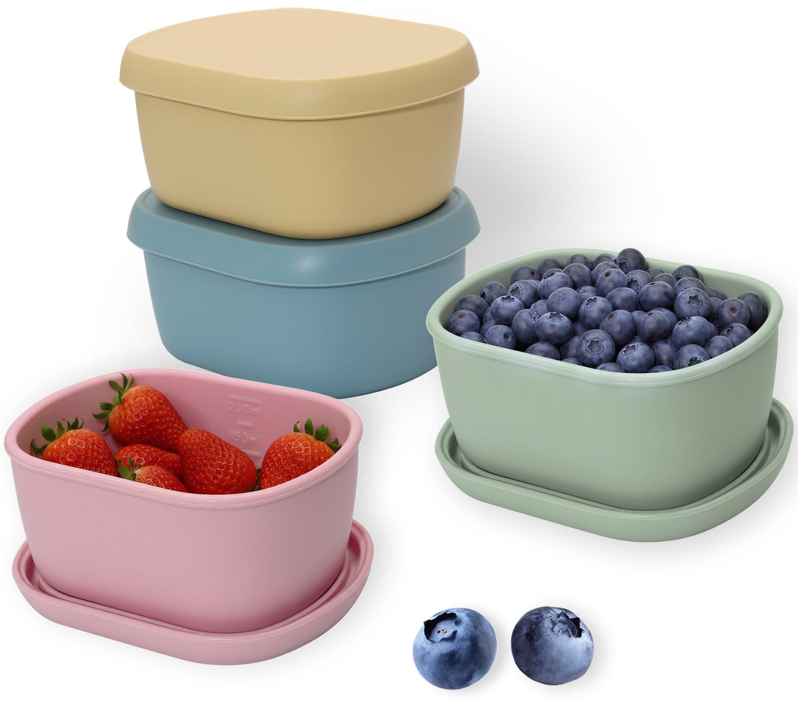 Bonsicoky 6.7oz Silicone Snack Containers, 4Pcs, Green/Yellow/Blue/Pink