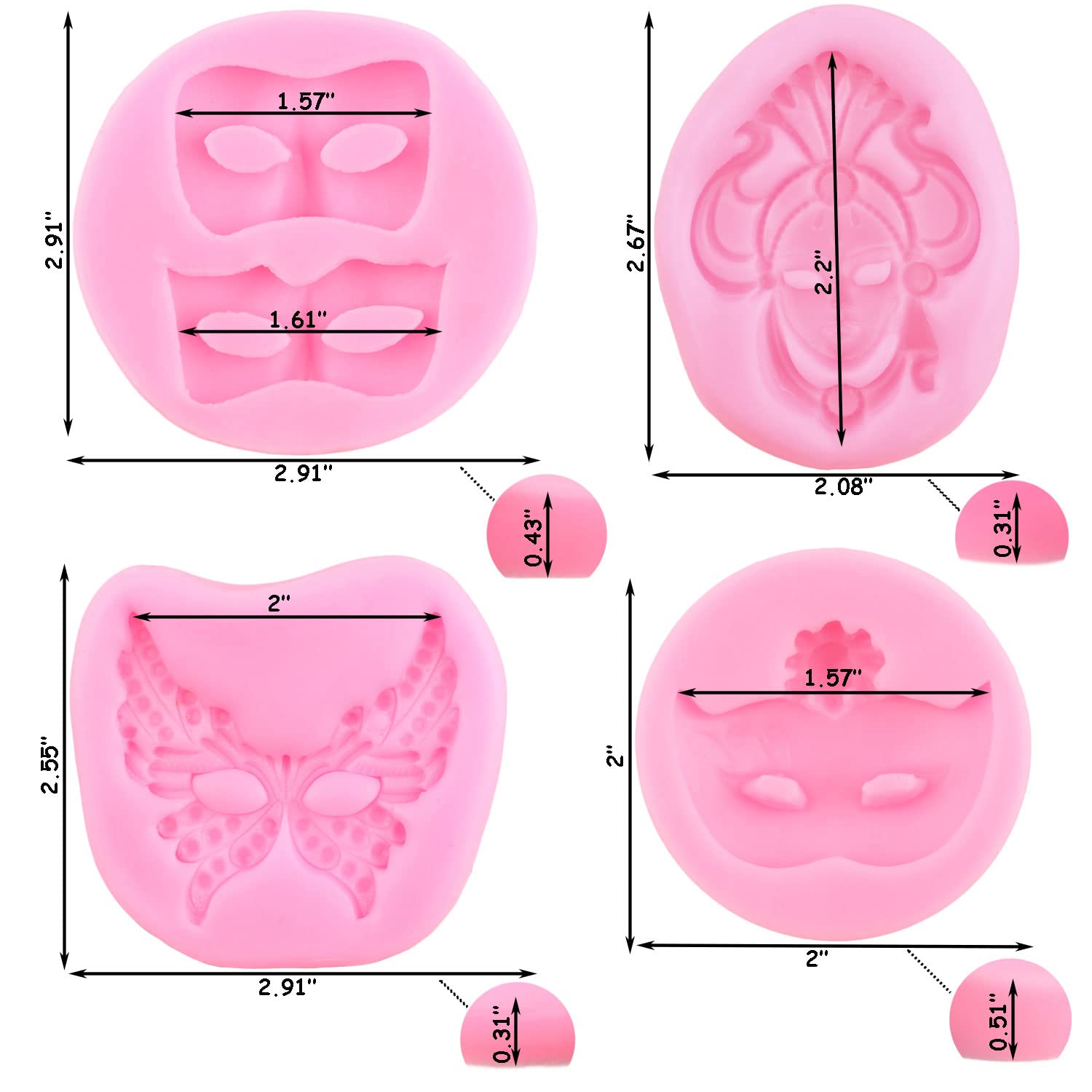 Zixiang Mask Silicone Molds Masquerade Mask Fondant Mold For Cake Decoration Cupcake Topper Candy Resin Clay Chocolate Gum Paste