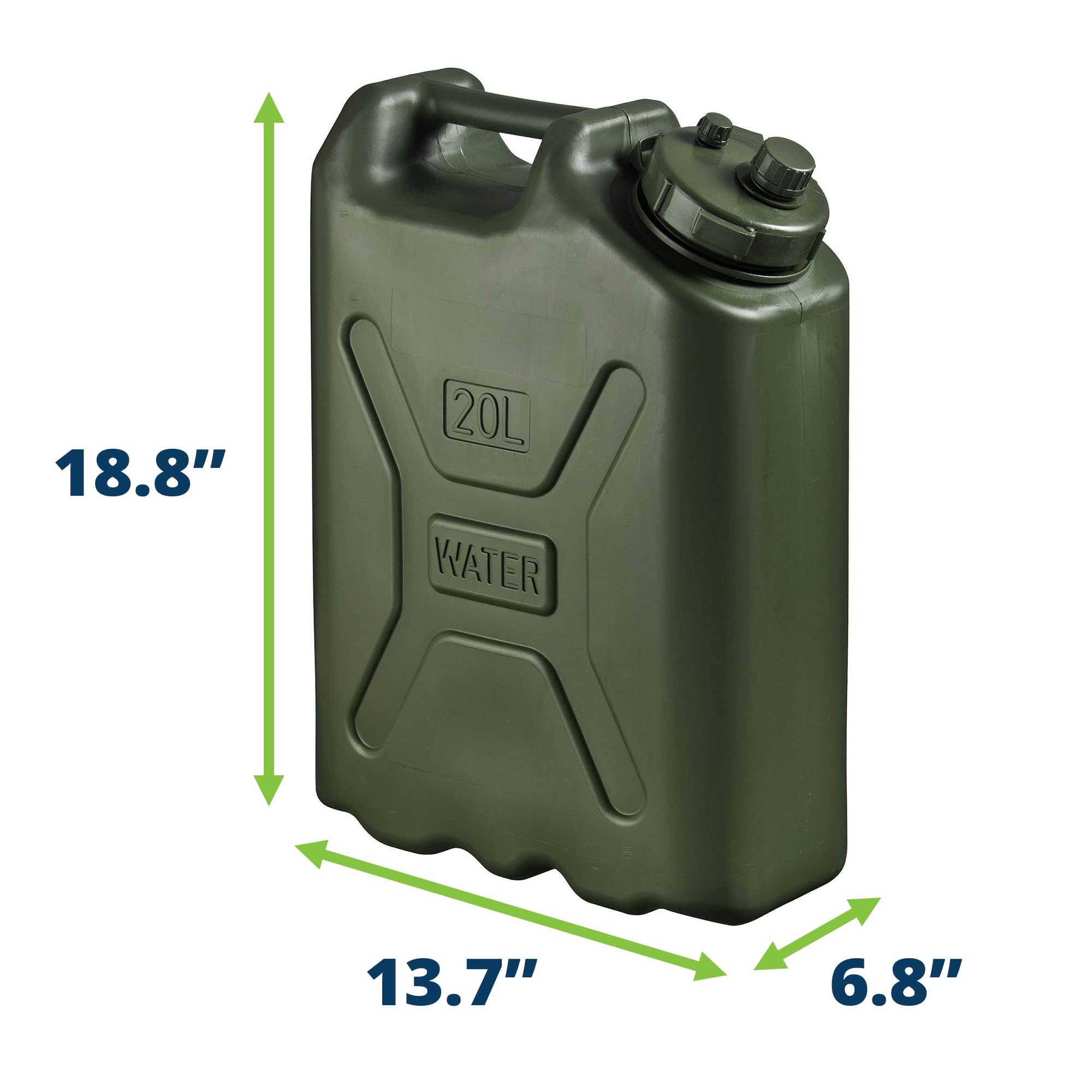 Scepter Durable 5 Gallon 20 Liter Portable Military Water Storage Container for Camping  Outdoors and Emergency Management  Green (2 Pack)