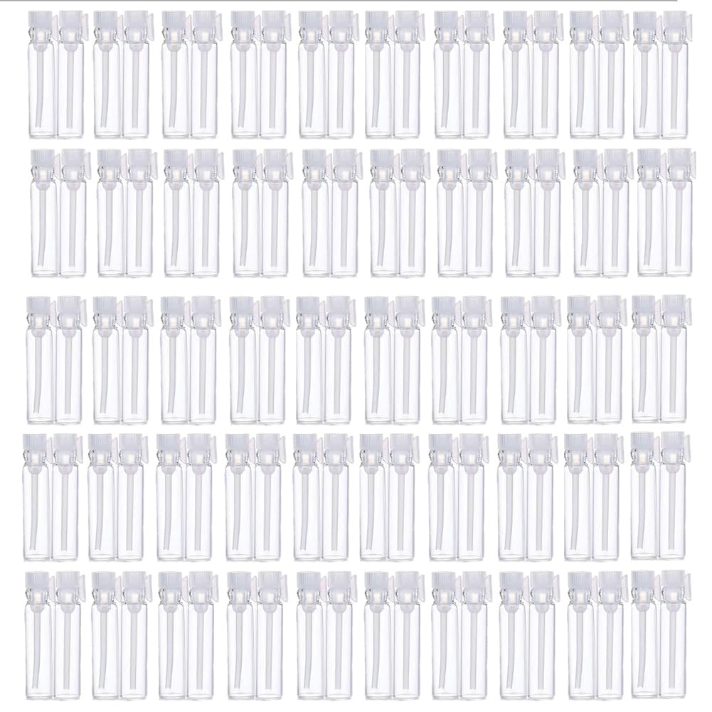 LJJCSFF 100pcs 1ml Empty Perfume Sample Bottles Mini Perfume Refillable Bottle Small Vial Containers For Essential Oil Aromather