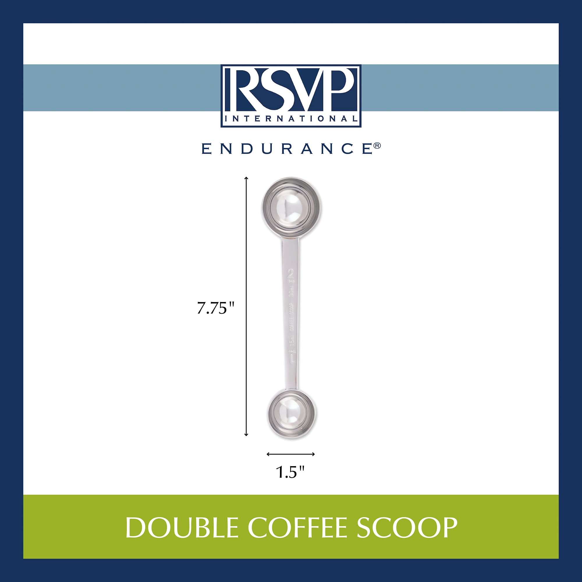 Rsvp International Coffee Measuring Spoon, Long Handled Stainless Steel Scoop Multi-Purpose For Baking, Ground Coffee, Beans Or