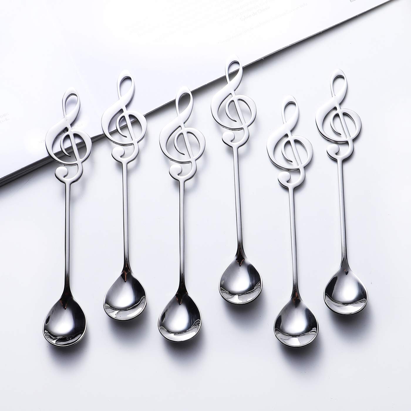 Music Note Spoons 6-Pack Creative Cute Teaspoons 18/10 Stainless Steel Staff Musical Notation Shaped Coffee Spoons By Ironx (Sil