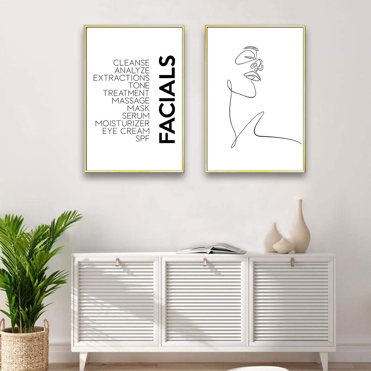Ecyanlv Minimalist Line Art Print Facials Quotes Wall Art Black And White Canvas Print Spa Beauty Decor Woman Face Sketch One Li