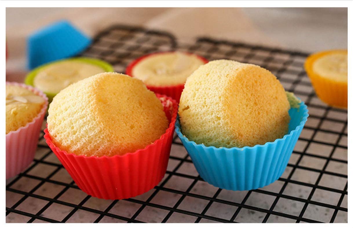 Reusable Silicone Cupcake Baking Cups 24 Pack, 2.75 Inch Cups, & Non-Stick Muffin Liners For Party Halloween Christmas,6 Rainbow