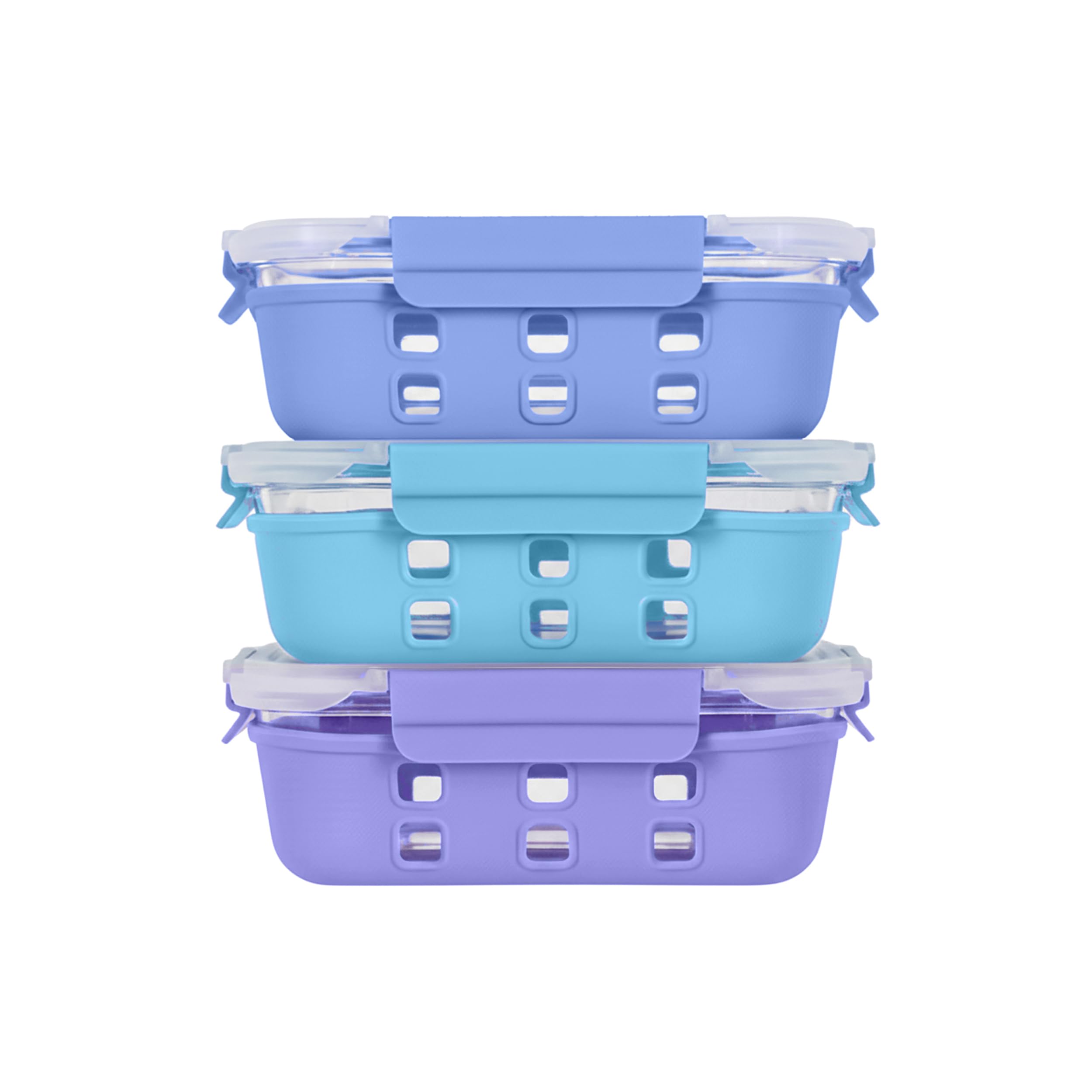 ECOBERI Glass Meal Prep Containers with Silicone Sleeves, 3 Piece 4.5 Cup Set, Borosilicate Glass Food Storage with Leak-Resista