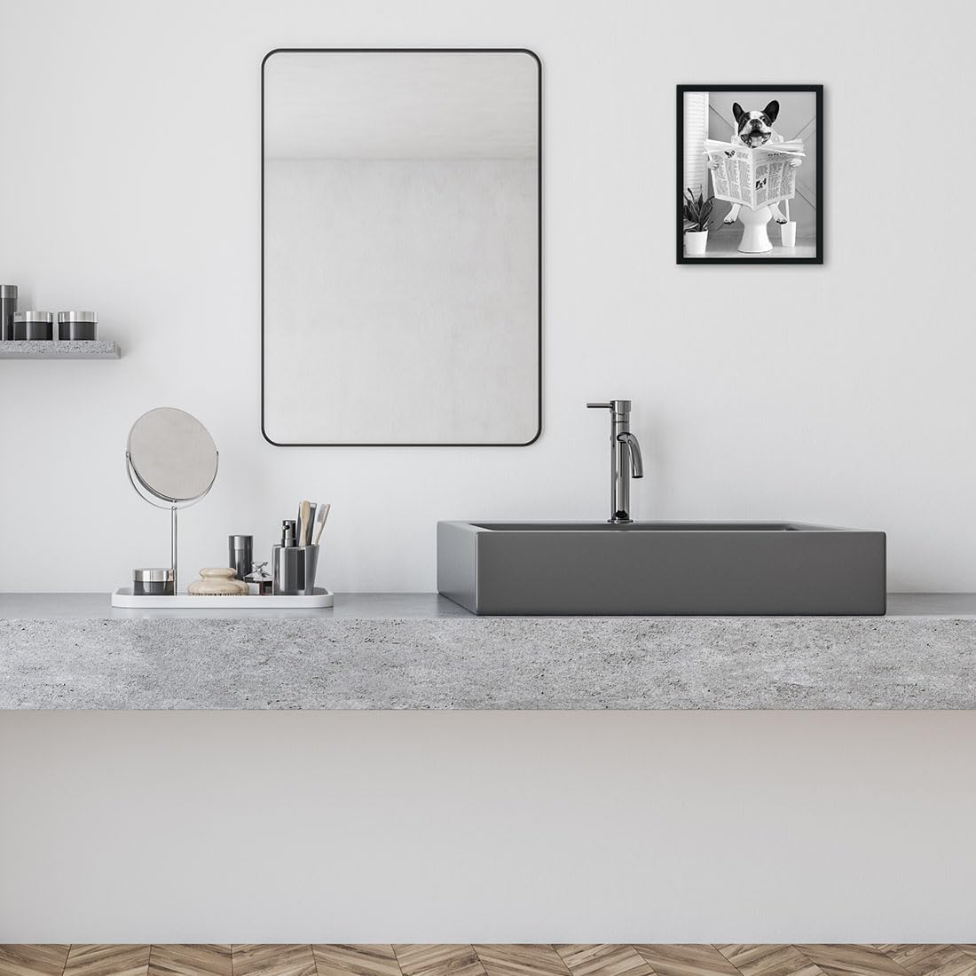 Biufo Wall Art Animal Reading Newspaper Framed Canvas Picture Artwork Dog Poster Decor For Bathroom Living Room (11''X14'')