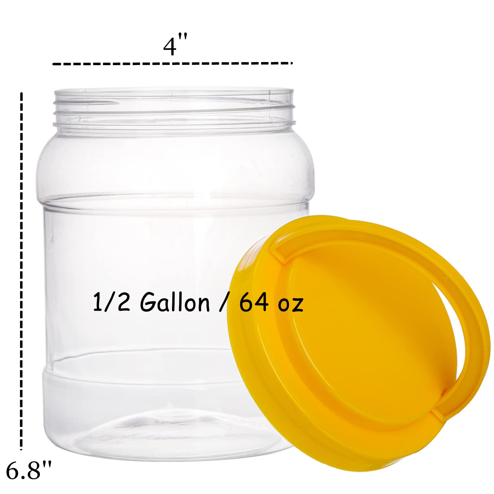 Lyellfe Clear Plastic Jars - 4 Pack Half Gallon, BPA Free, Wide Mouth, Leak-proof, Airtight Food Storage Containers