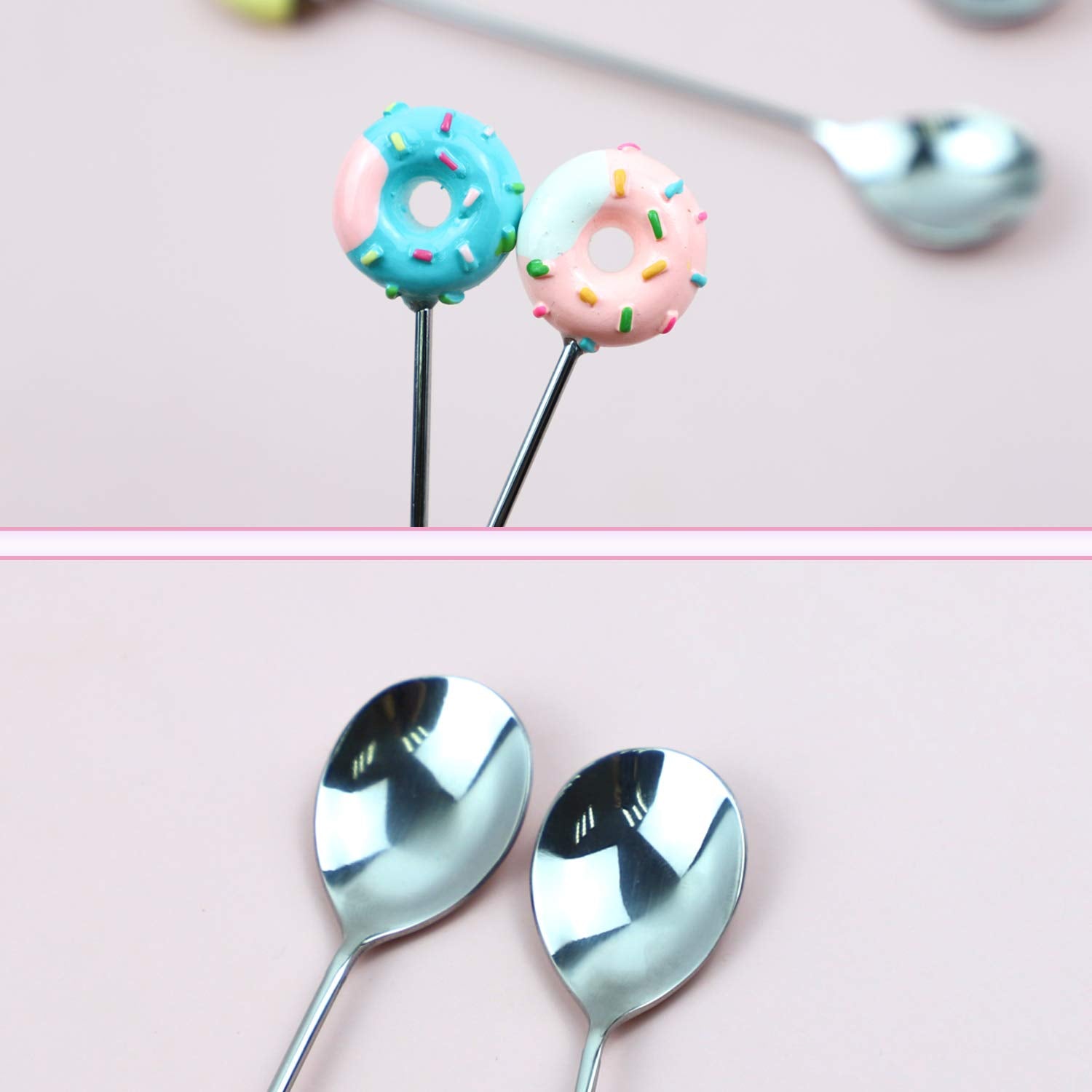 Auear, 4 Pack Stirring Spoons Cute Doughnut Coffee Spoon Stainless Steel Little Teaspoons Mini Donut Dessert Ice Cream Tea Sugar