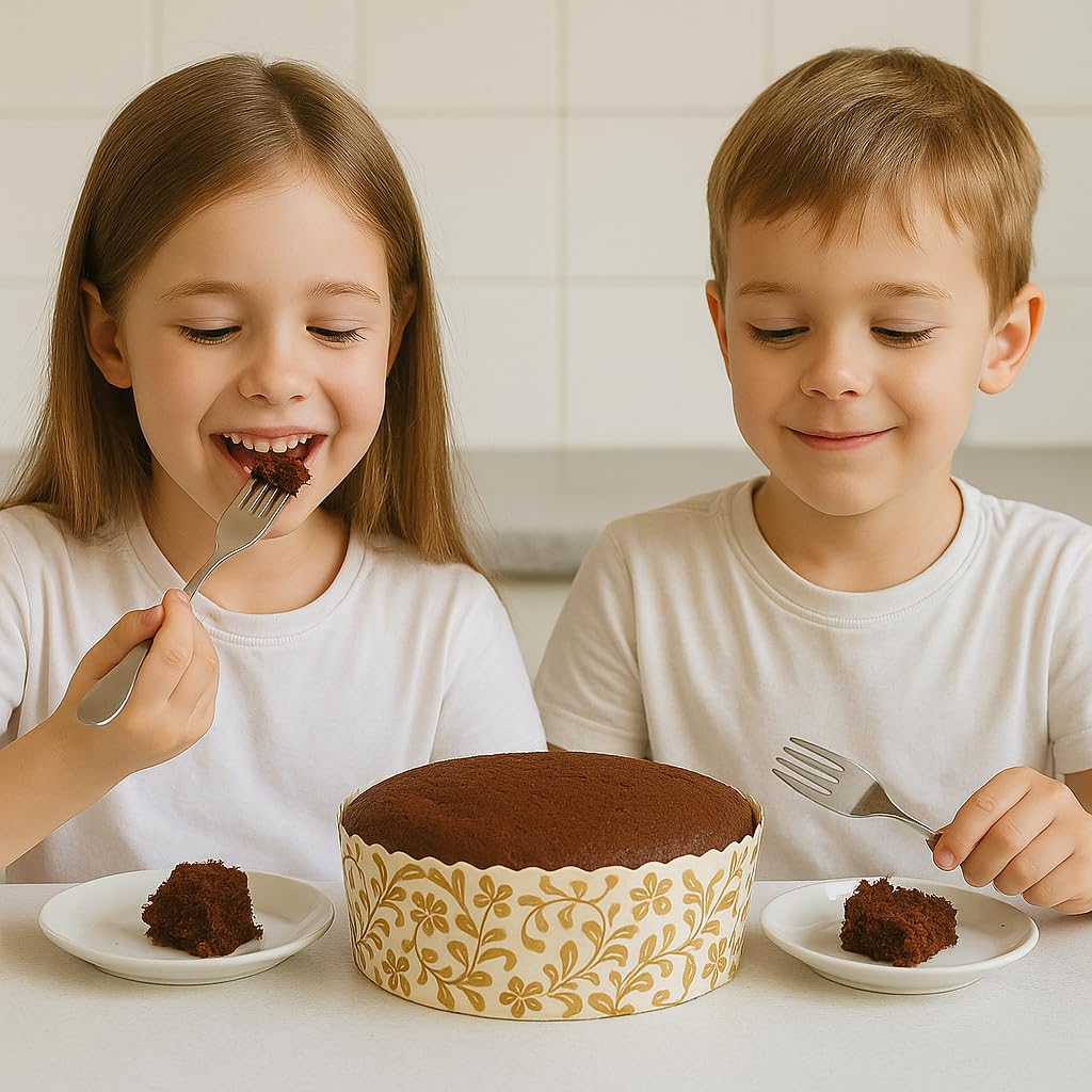 Esslly 6 Elegant Bake & Serve Paper Disposable Cake Mould Set, Gold Floret Design, Half Kg Capacity, Greaseproof & Heat-Resistan