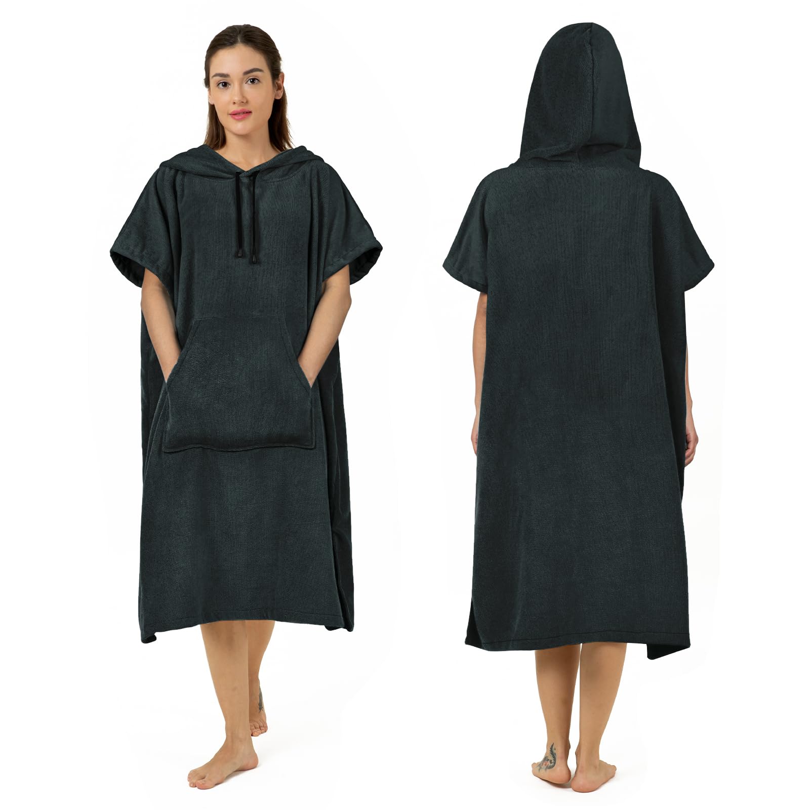 Zingtto Surf Poncho Changing Robe Extra Large Thick Towel Poncho For Men Women With Hood Pocket For Beach Swimming, 41''X33'', B