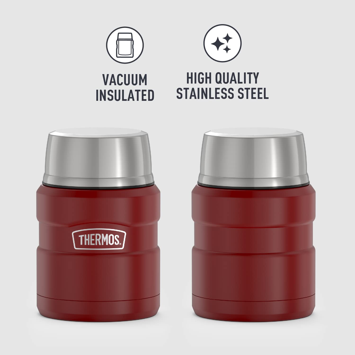 Thermos Stainless King Vacuum-Insulated Food Jar With Spoon, 16 Ounce, Rustic Red