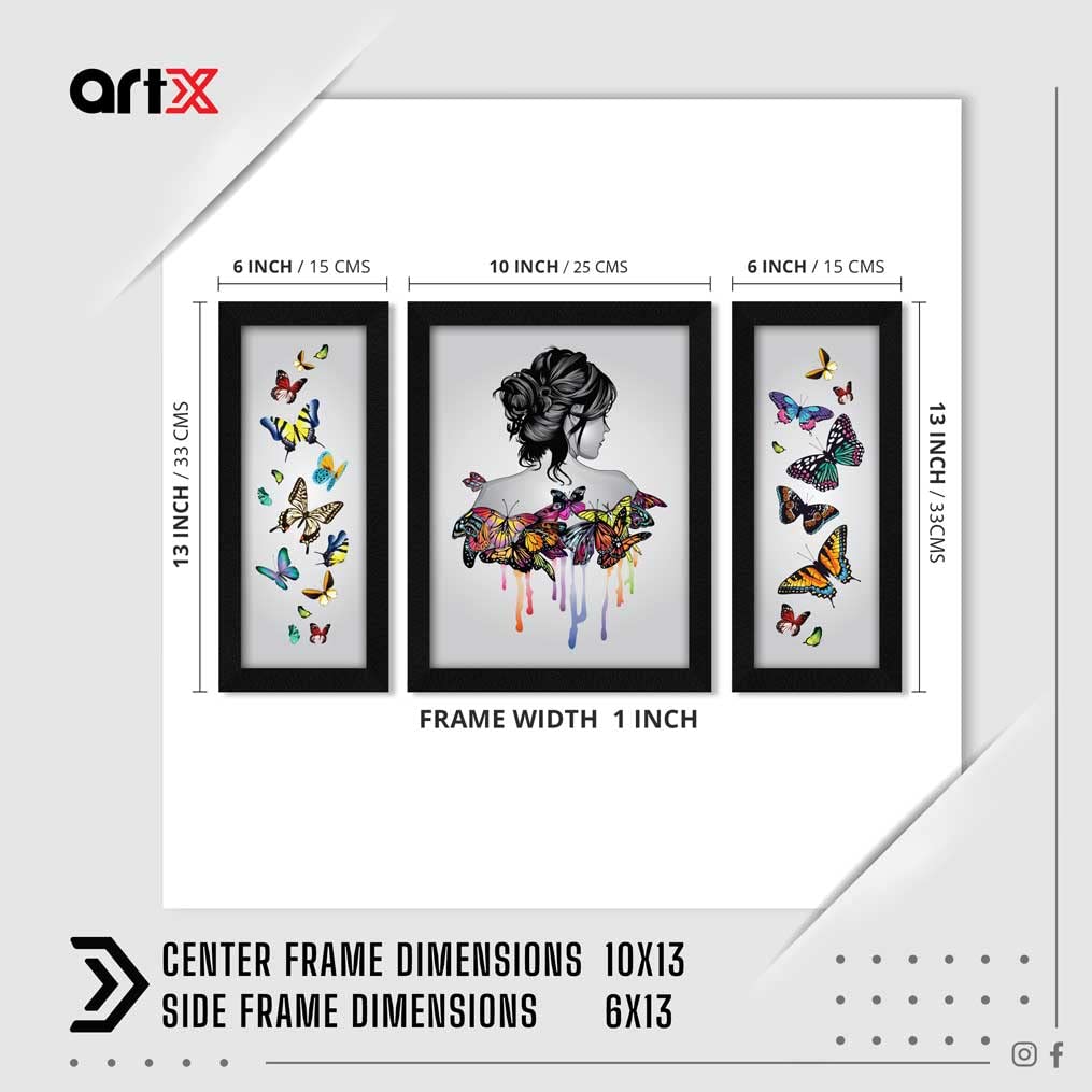 ArtX Paper Women Butterfly Wall Art, Multicolor, Abstract, 13 X 22 Inches, Set of 3