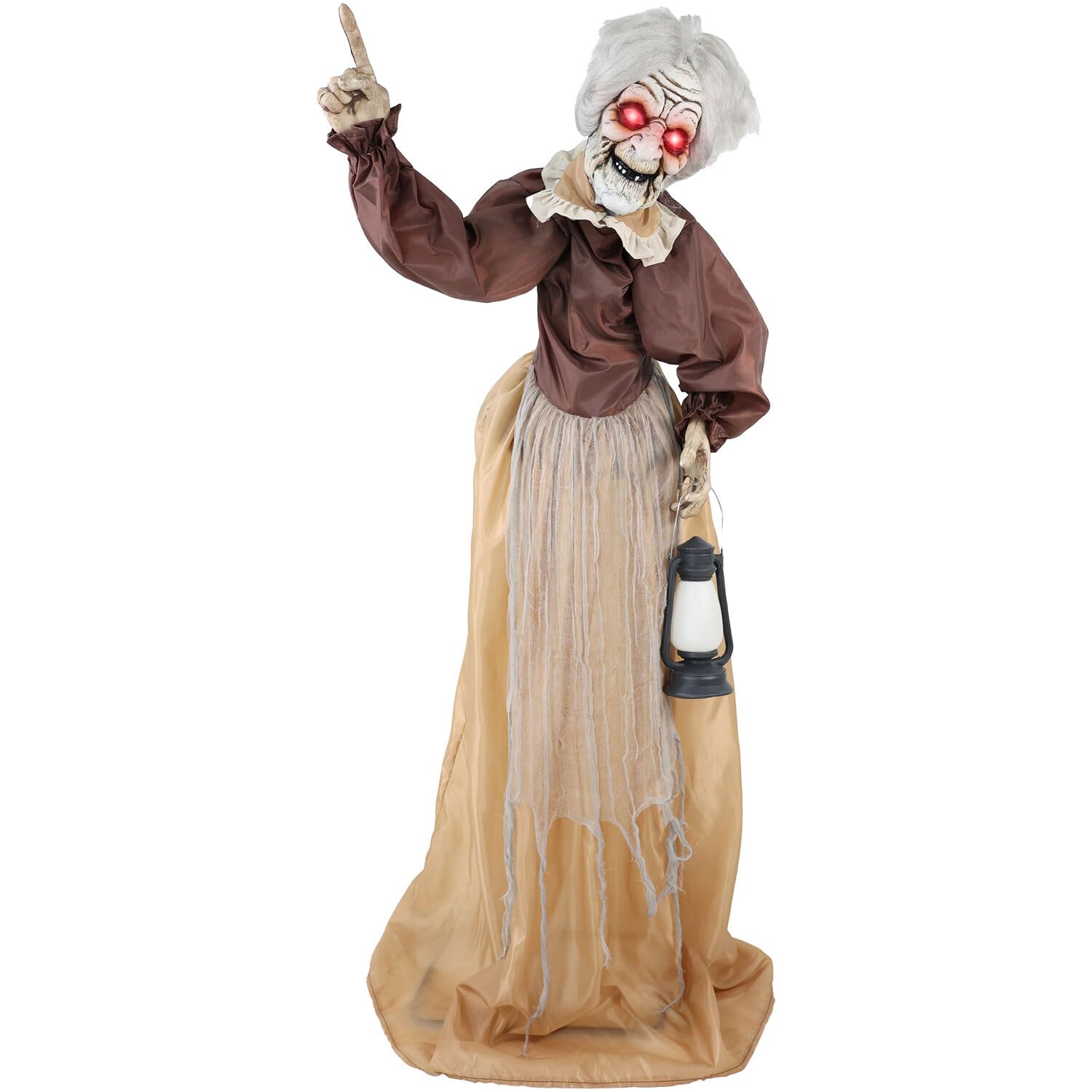Haunted Hill Farm Lifesize Animatronic Scary Old Lady Zombie with Motion Activated Lights and Sound, Battery-Operated Indoor or 