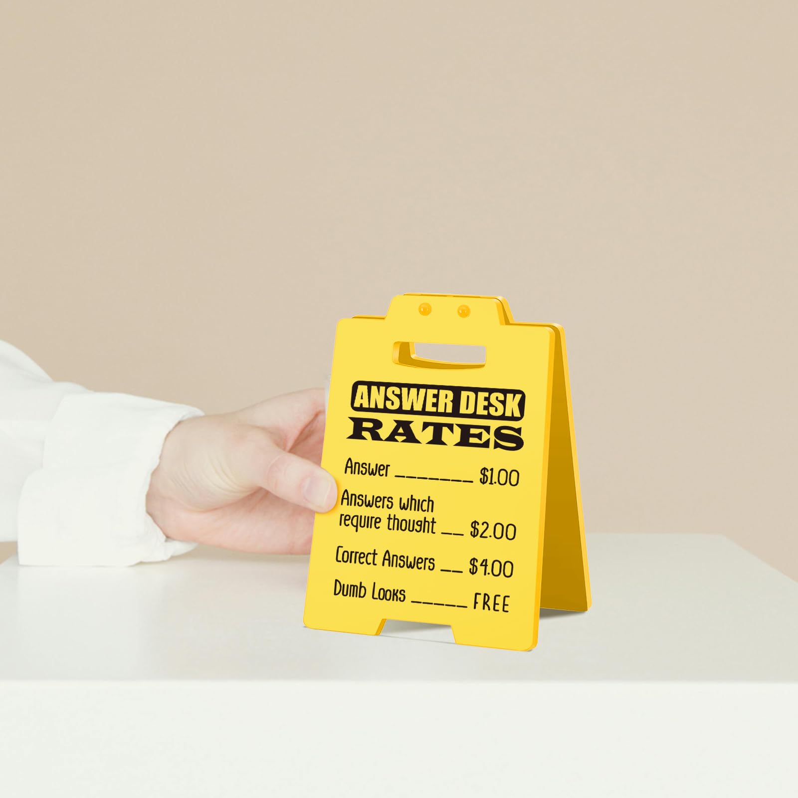Funny Answer Desk Rates Sign - Humorous Office Desk Decor for Work Friends, Teams, Coworkers, Boss - Sarcastic Gag Gift for Birt
