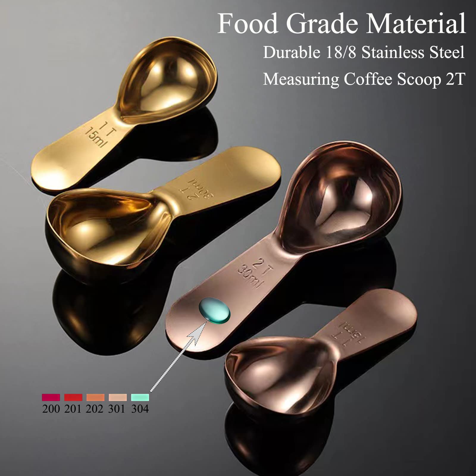 Measuring Spoon Coffee Scoop 2 Tablespoon Reusable 18/8 Stainless Steel Titanium Plating Good Size For Coffee Canister Easy To S