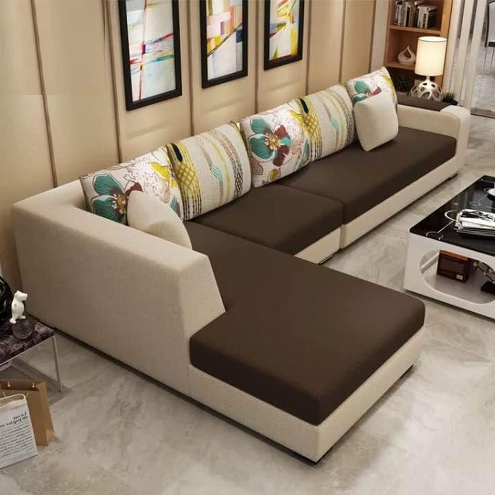 Casaliving Arlo  6 Seater Sofa For Living Room (Brown Cream Fabric) Left Side Sofa Set For Living Room