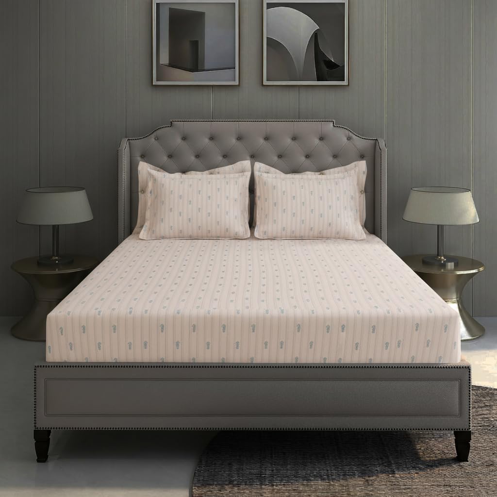 Unalome 100% Cotton Percale Flat Bedsheet For Single Size Bed 1.25 Feet Deep Pocket, 1 Flatbedsheet (6.5 Feet X 8.5 Feet) + 2 Pi