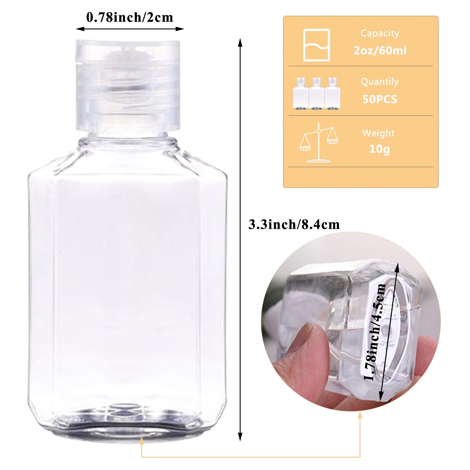 Vankcp 50 Pieces Empty Bottles With Flip Cap, 2 Oz Portable Travel Bottle Refillable Cosmetic Bottle Clear Reusable Travel Bottl