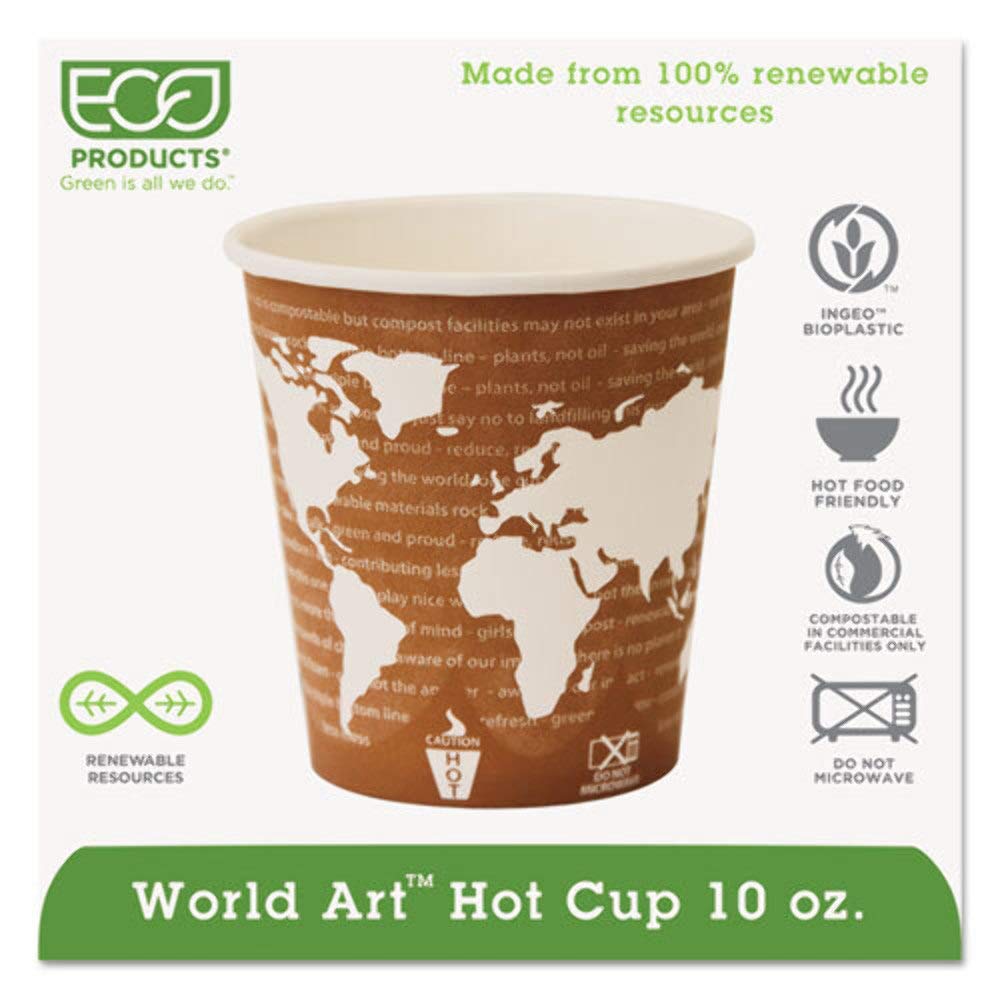 Eco-Products Epbhc10Wa World Art Renewable Compostable Hot Cups, 10 Oz., 50/Pk, 20 Pk/Ct